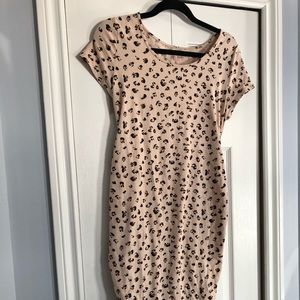 Isabel Maternity cotton midi dress pink leopard
